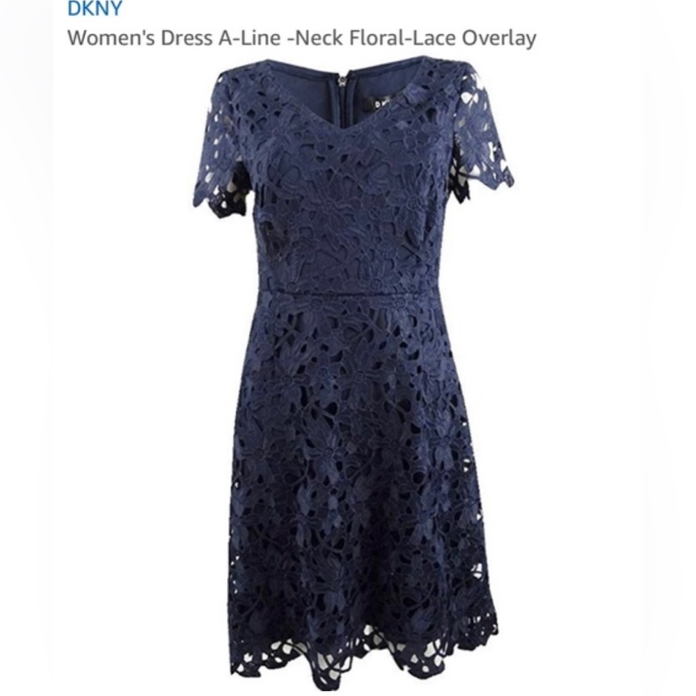 DKNY Navy Floral Lace Mini Dress
